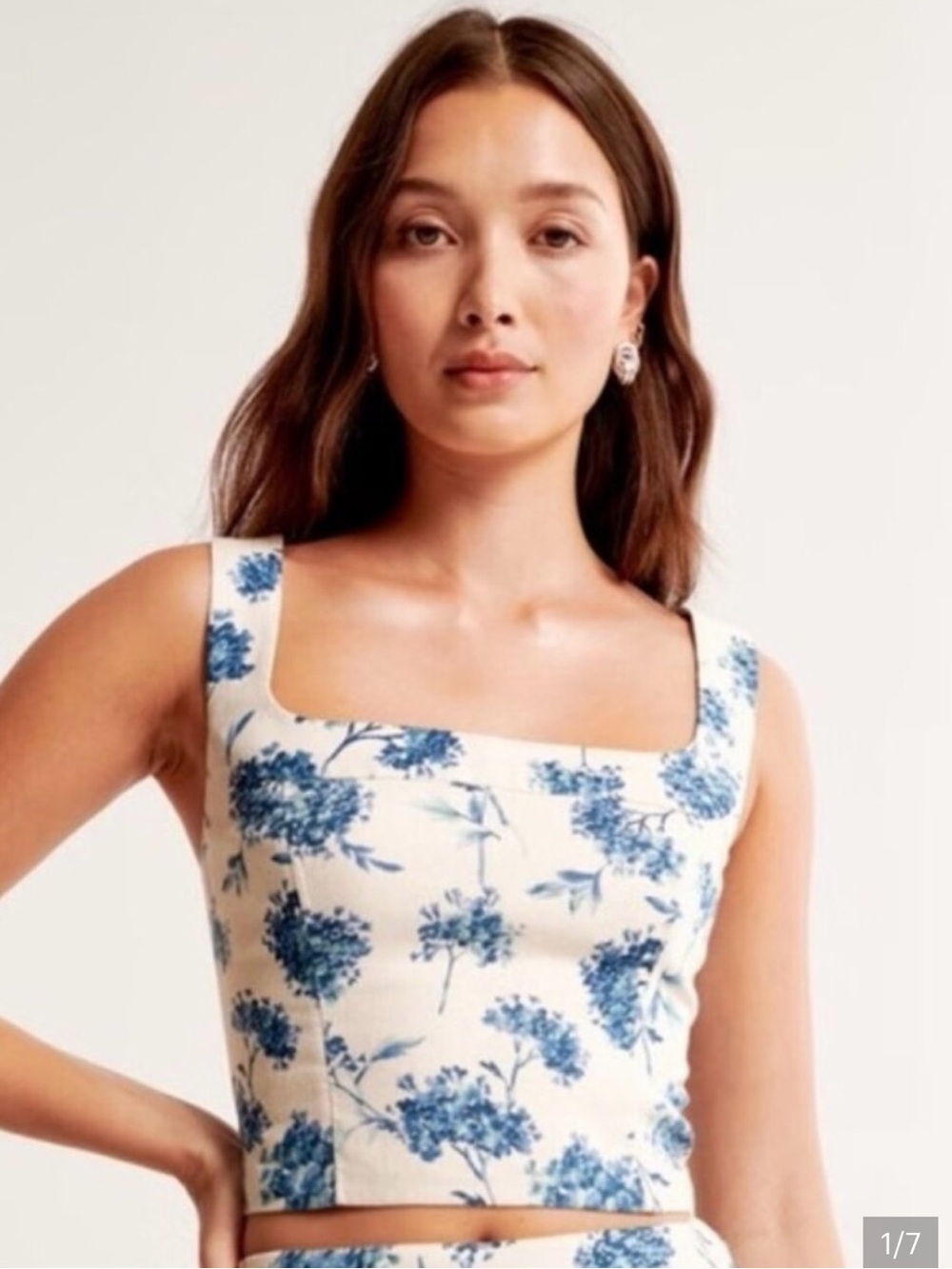 Abercrombie & Fitch Cream and Blue Floral linen Crop Top